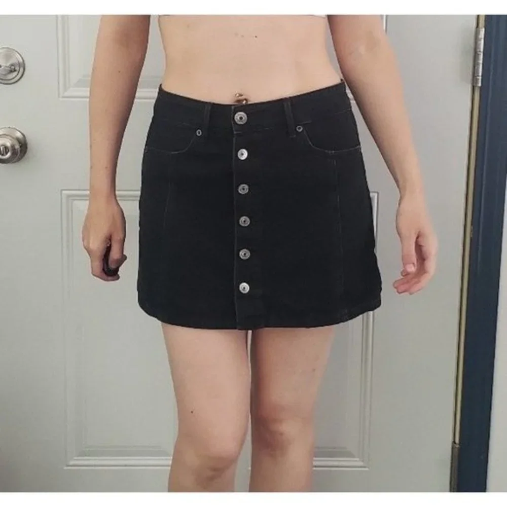 American Eagle Black Denim Button Down Skirt - Picture 1 of 4